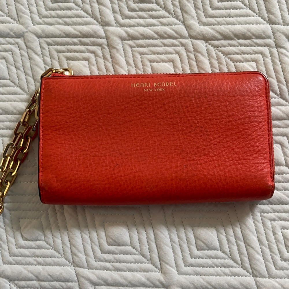 Henri Bendel orange wallet with chain
